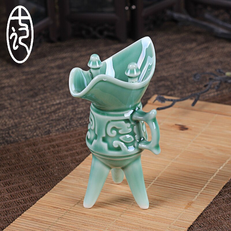 Chinese antique ceramic liquor wine cup set goblet glass old fashioned sake small white wine spirit drinking cup 2pcs