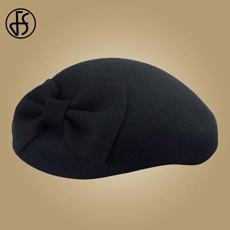 FS 100% Wool Black Pillbox Hats Fascinator For Women Wedding Felt Fedora Hat Derby Tea Party Formal Ladies Church Hats