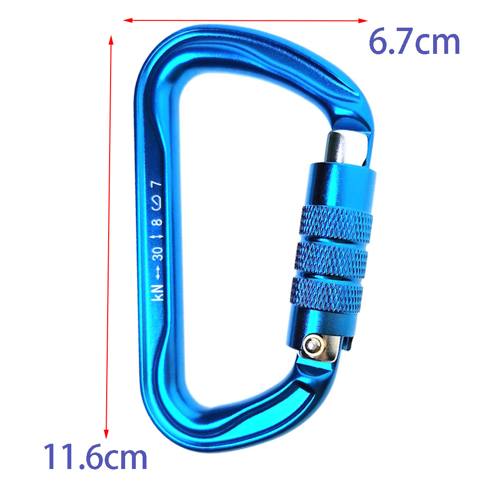 30KN-mosquetón de bloqueo automático para escalada en roca, gancho Maestro en forma de D azul para escalada, espeleología, montañismo, arborista, árbol