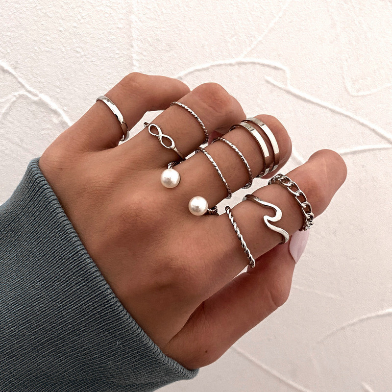 Blad måne halvmåne ringe til kvinder antikke punk kno midi ringe sæt vintage anillos smykke tilbehør 7 stk/sæt: 03