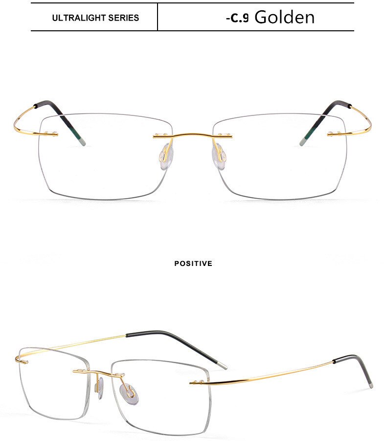 Randlose Titan Brillen Rahmen Super Leichtgewichtige flexibel Titan Legierung Tempel Beine Optische Gläser Rezept Frameles: golden