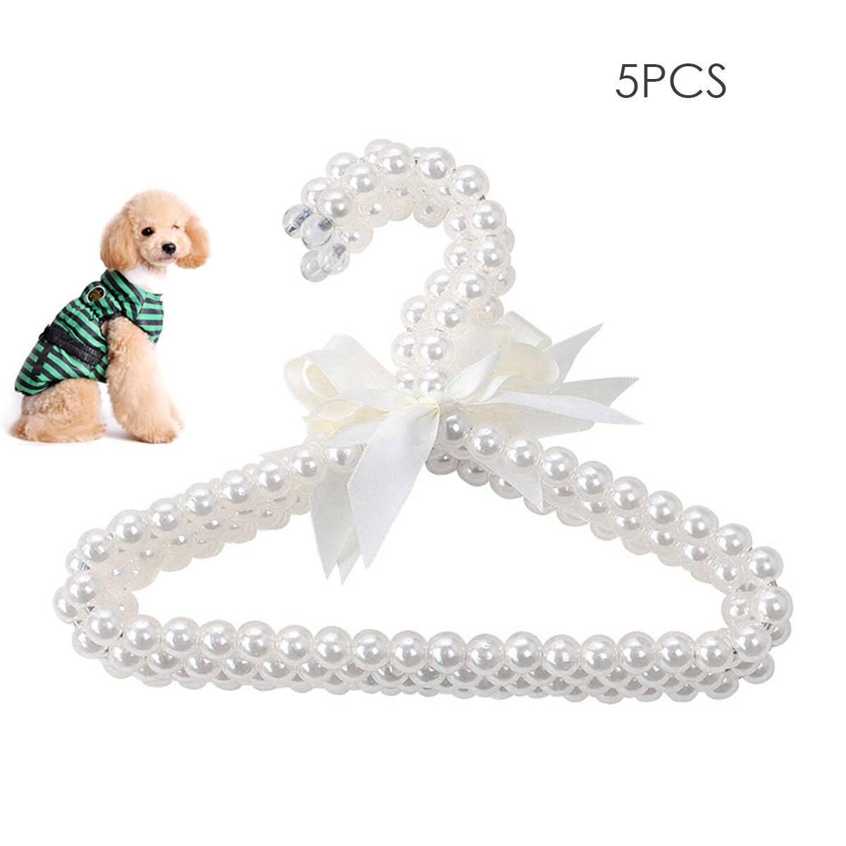 Perchas para mascotas ropa perlas cuentas perchero para bebé mascota perro gato, paquete de 5 utilizado para colgar ropa de bebé y ropa de mascotas: White