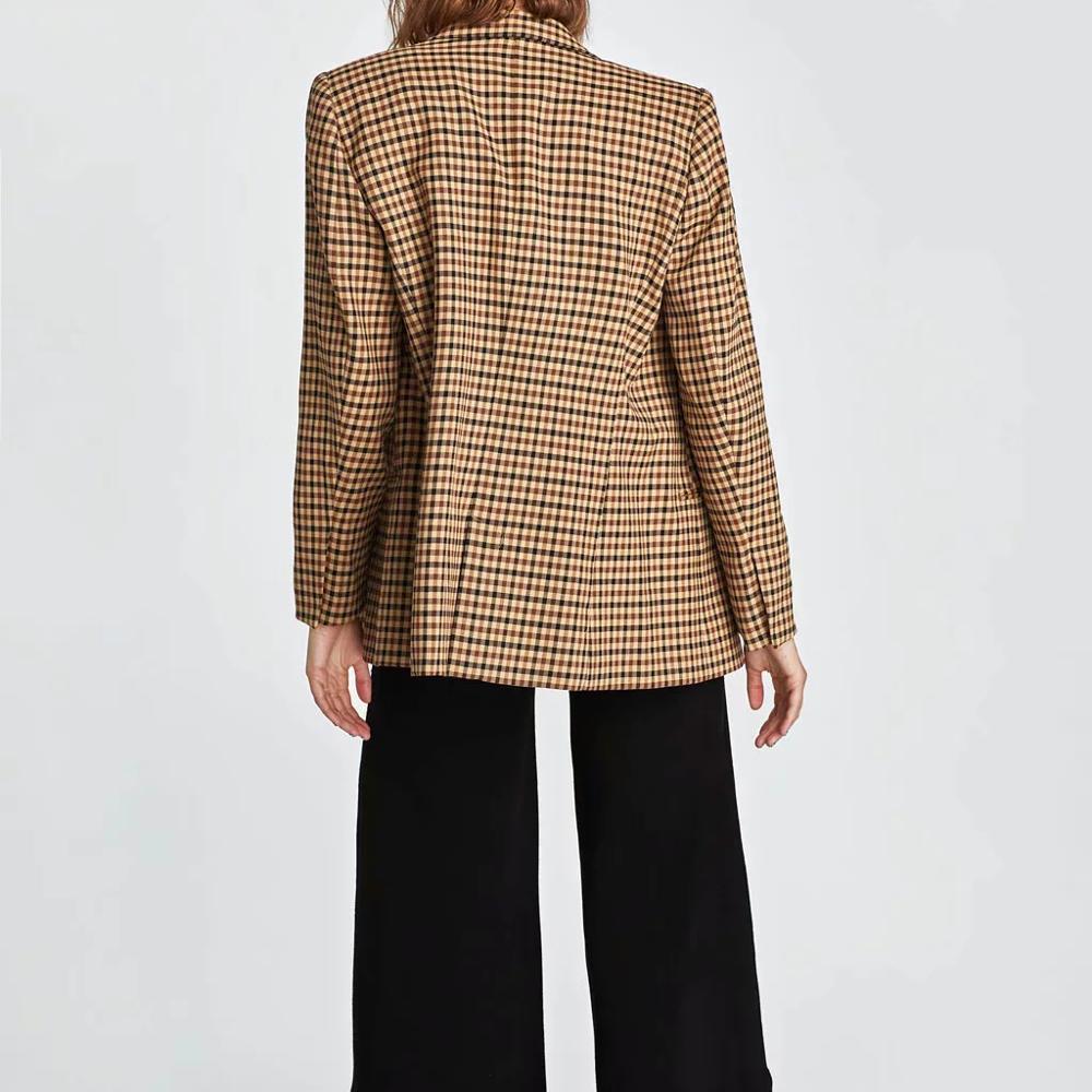 Herfst dames pak geruite jas casual vintage chique jas vrouwelijke za stijl blazer dubbelrijs bovenkleding dames