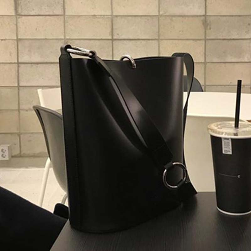 Jahrgang Weibliche Tote Eimer Tasche Neue PU Leder frauen Handtasche Reise Schulter Bote Tasche: Schwarz