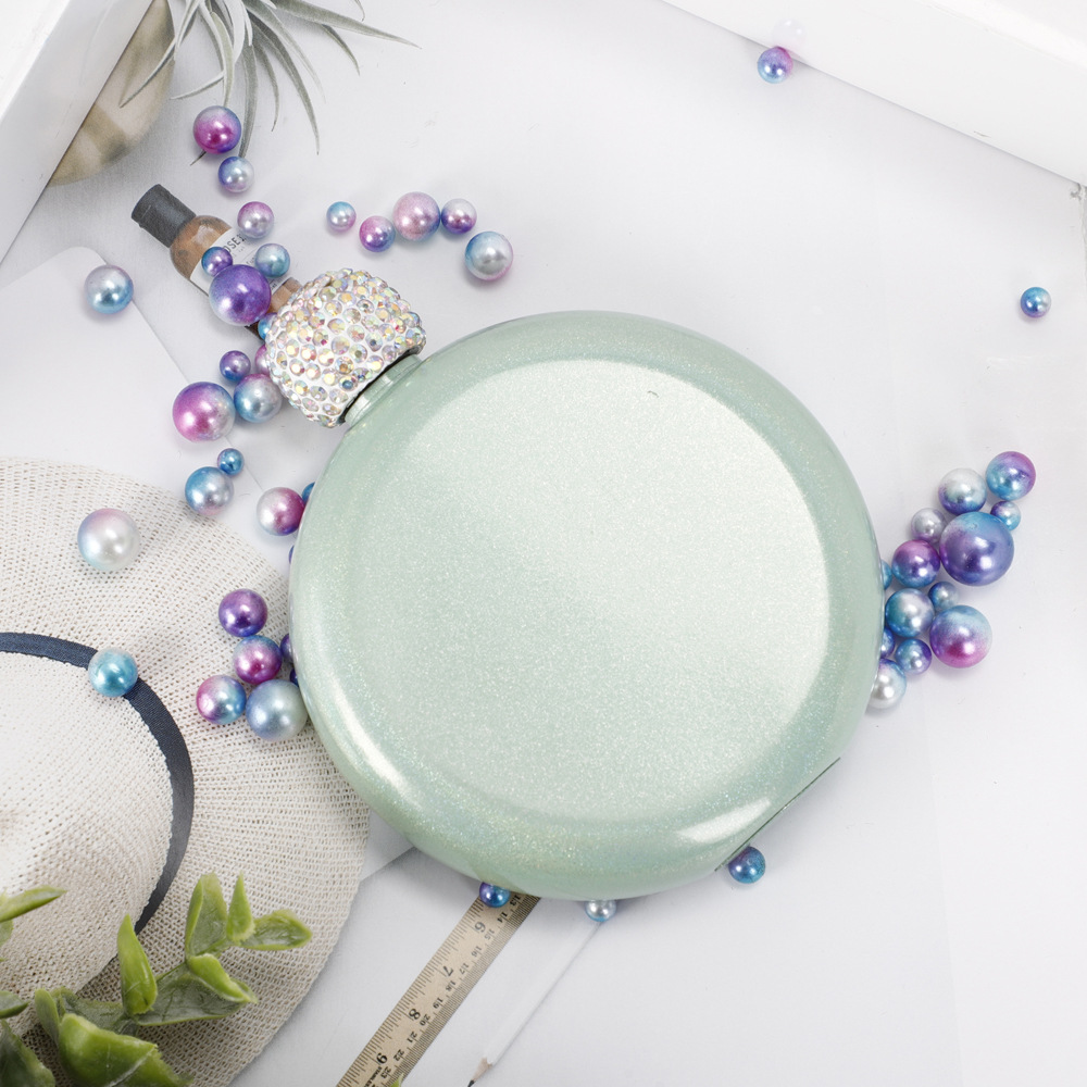 Round Portable Small Hip Flask Liquor-Flasks Funny Crystal-Flask Leakproof - Stainless Steel Portable Hip Flasks 5oz Crystal Lid