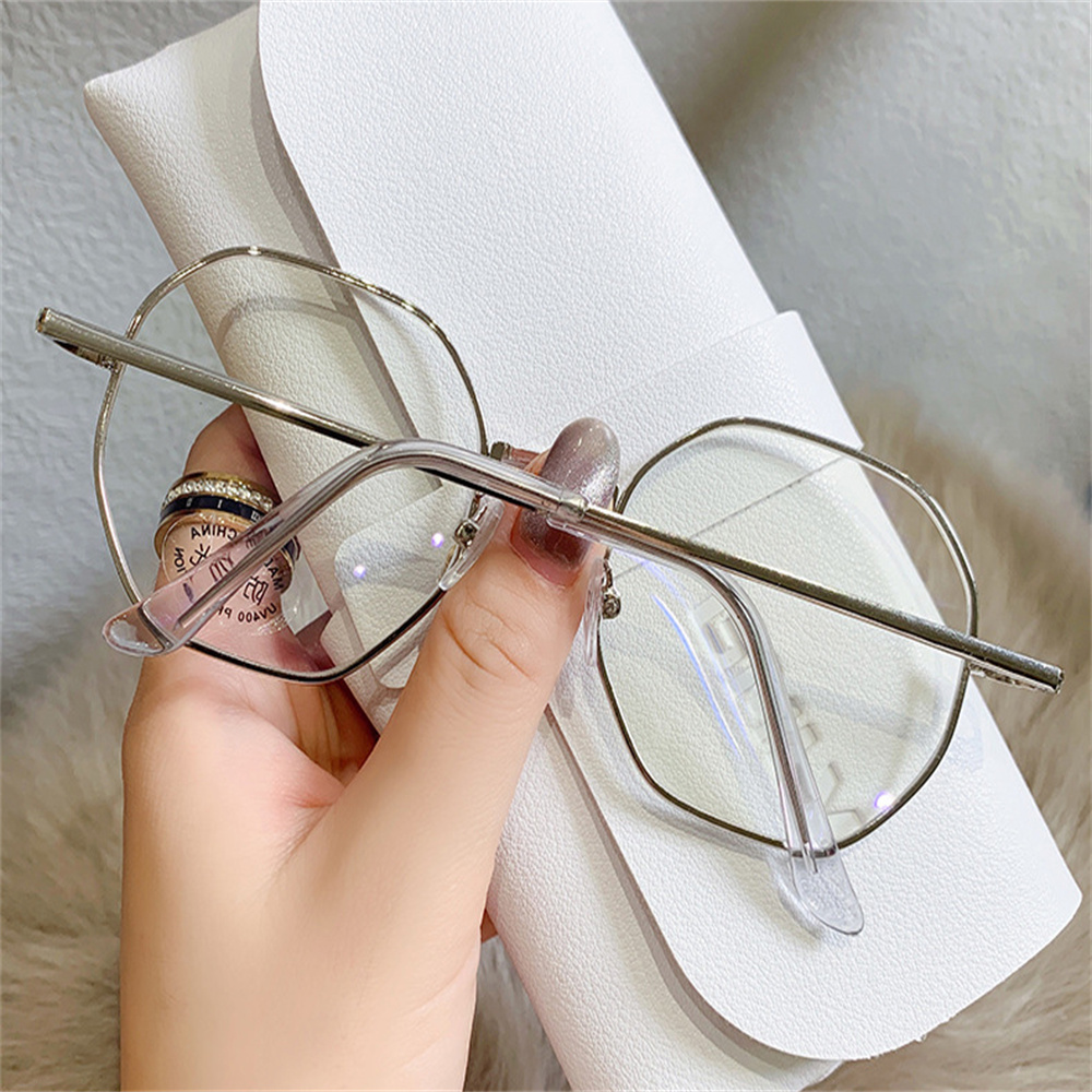 Trendy Transparent Computer Metal Frames Women Men Anti Blue Light Polygonal Eyewear Blocking Glasses Optical Spectacle Eyeglass