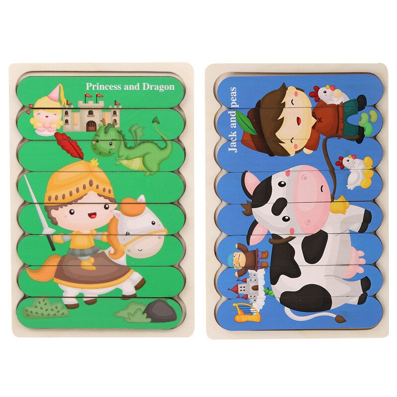 Kids Animal 3D Wooden Puzzle Montessori Toy Double-sided Strip Puzzle Telling Story Stacking Jigsaw Educational Toy For Children: WT255