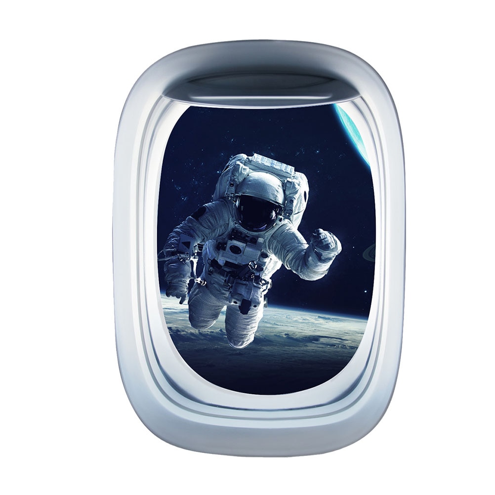 Flyttbara tecknade yttre rymden rymdman landskapsmönster fönster väggklistermärken astronaut glas klistermärken dörr klistermärken för barn