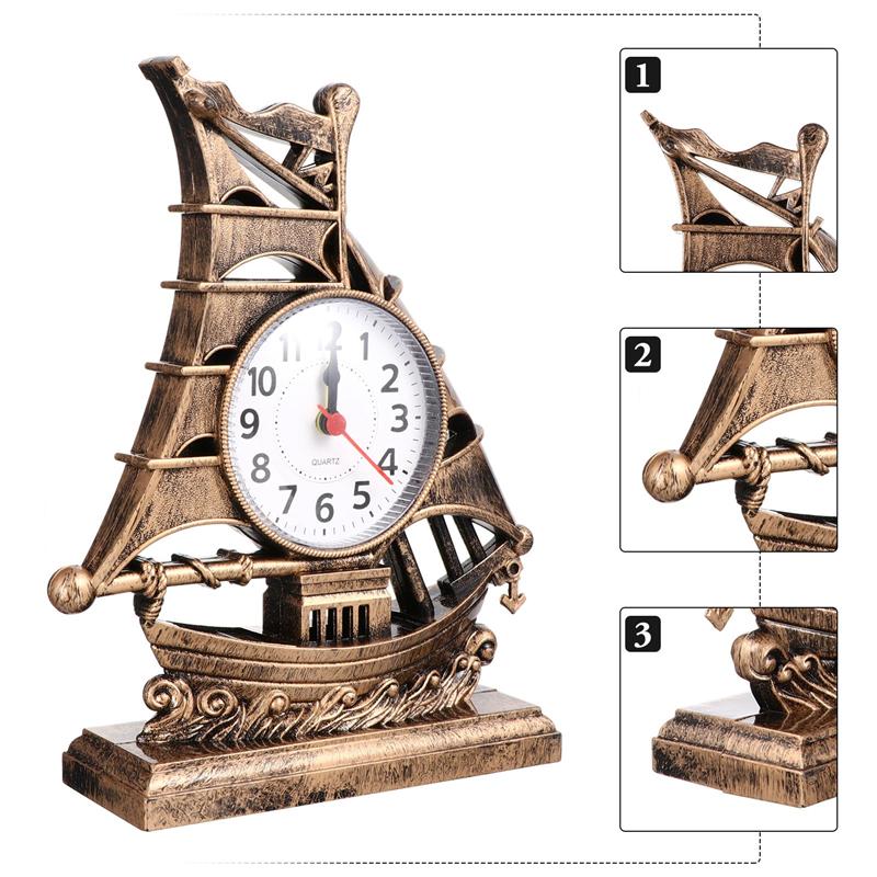 Sailboat Sculpture Alarm Clock Luxury Alarm Clock Table Desk Clock Table Alarm Clock Sailboat Model Clock And Watch Decoration