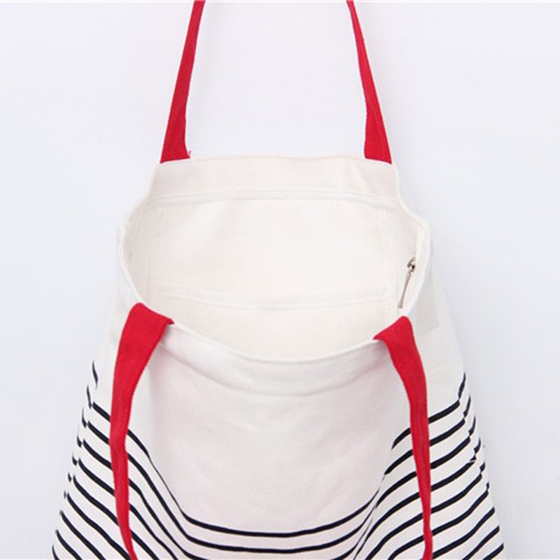 Sac de transport d'épaule de sac à provisions de toile de rayure de coton sac réutilisable d'eco petit sac à provisions à glissière