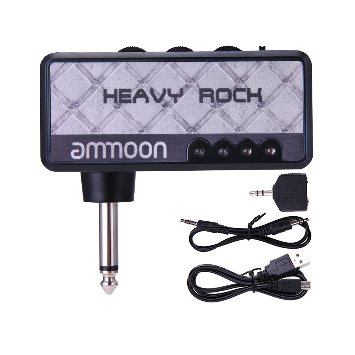 Guitar Headphone Amplifier Amp Headphone Jack &amp; Aux In with Classic Rock Distortion Effect Built-in Rechargeable Battery: Grey