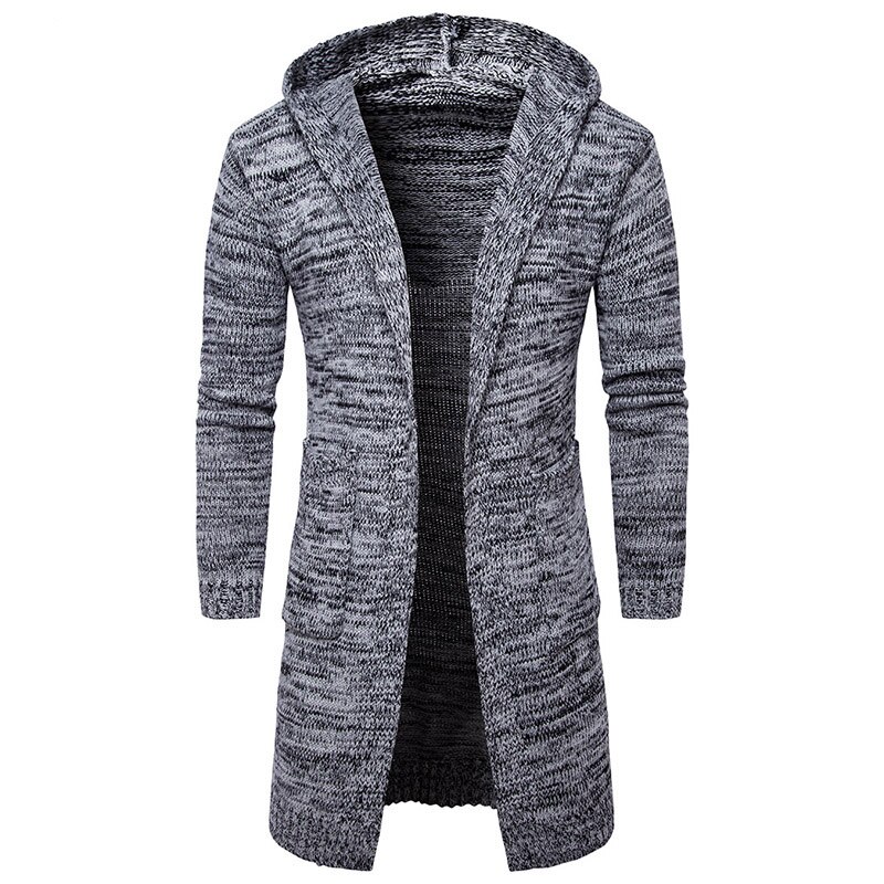Cardigan Long à capuche pour homme, chandail tricoté, brodé, nouvelle , automne,