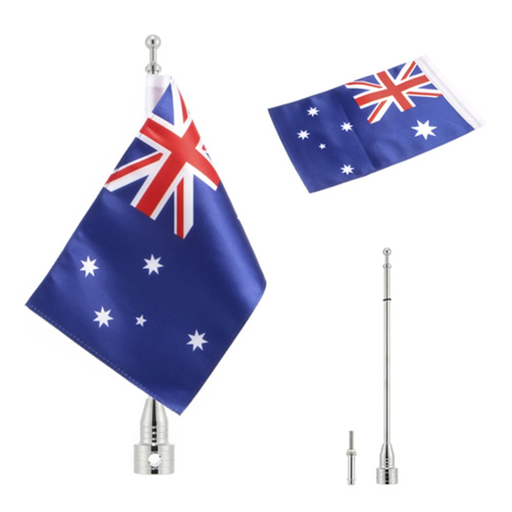 Mât de drapeau latéral réglable universel pour moto, 6x9 pouces, en Polyester, 8 drapeaux de pays pour la plupart: Australia silver