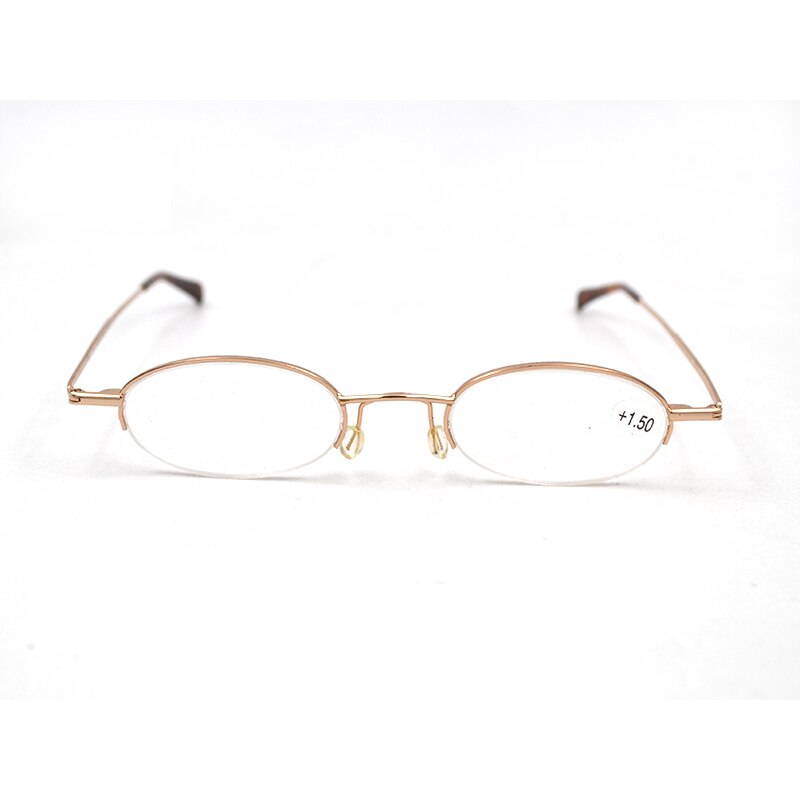 Pequeño Oval borde Semi pluma Gafas de lectura para los hombres y las mujeres Gafas lupa Gafas con montura metálica Gafas enviar con el caso L2