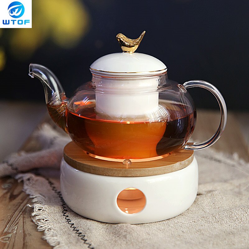Théière en céramique avec crépine Vintage porcelaine britannique théière et ensemble de tasses bougie chauffage verre tasses à café décoration de la maison: B