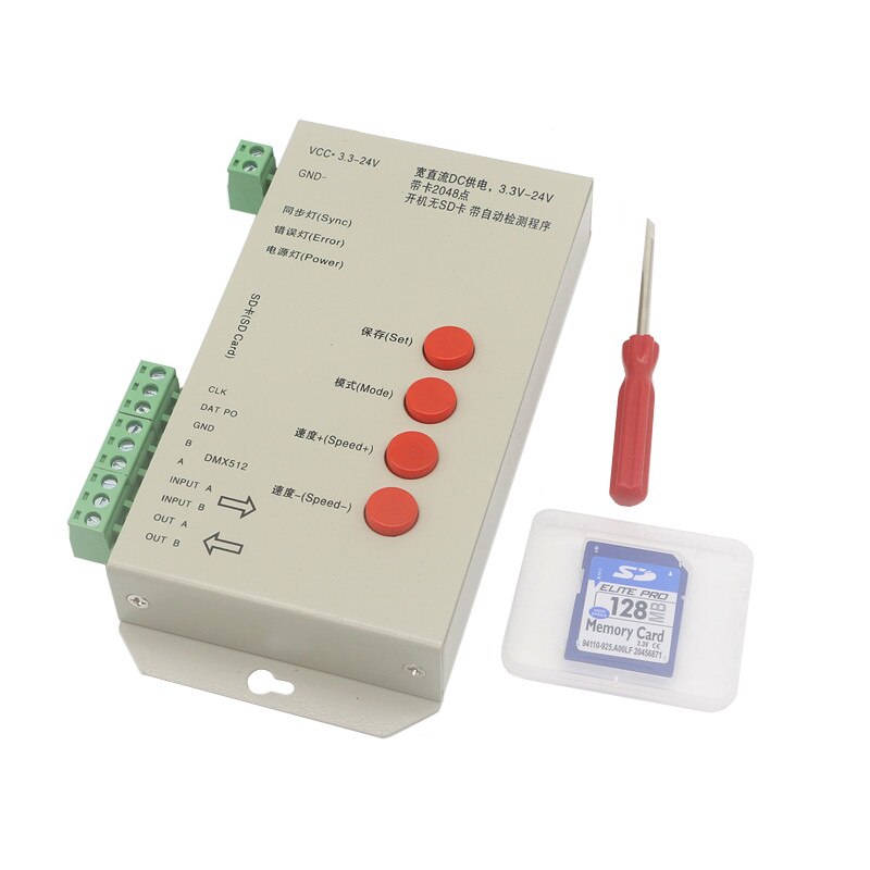T-1000S color RGB controlador 256G tarjeta SD T1000S píxeles controlador para WS2801 WS2811 WS2812B LPD6803 tira de LED DC5V 12V 24V