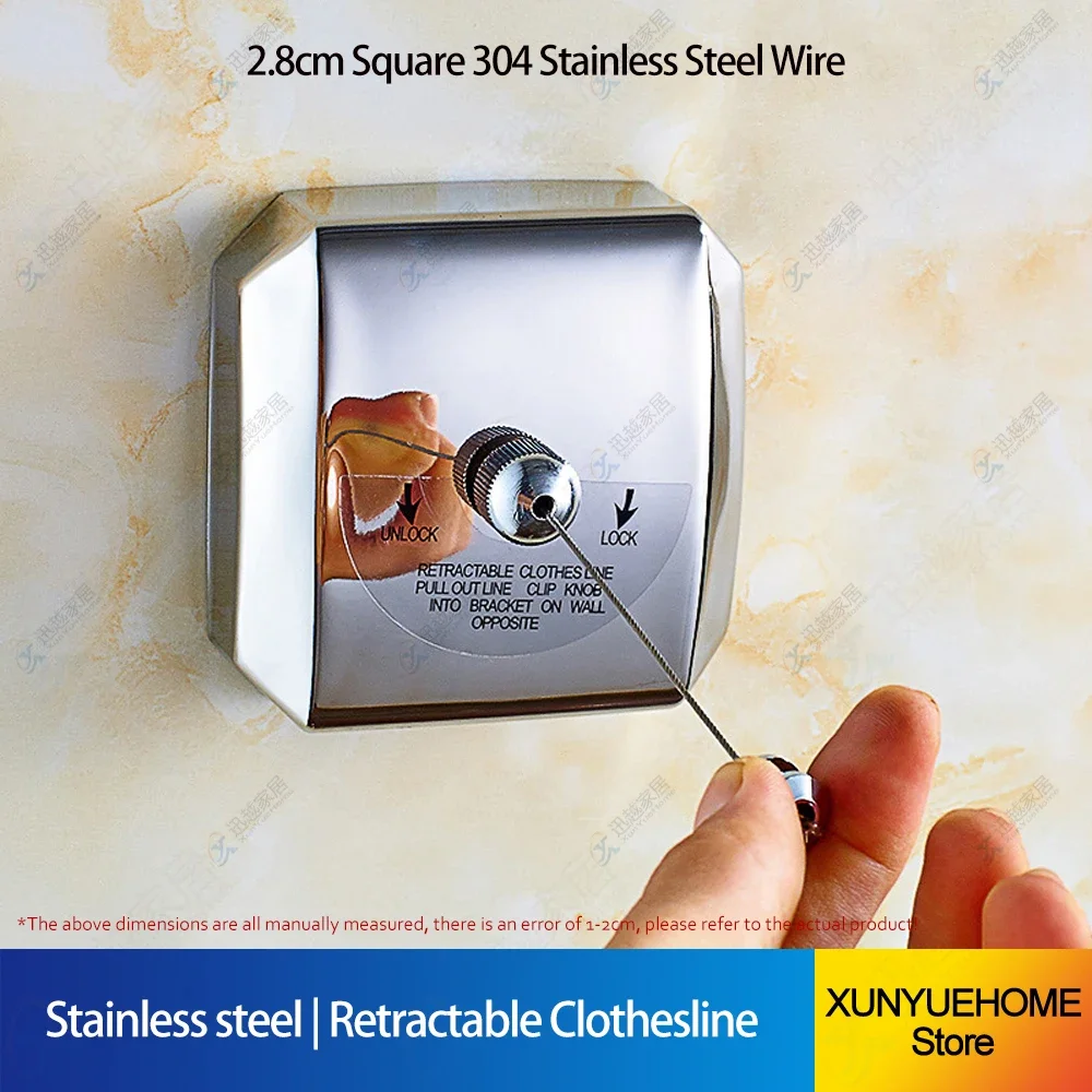 Clothesline Retractable Silver 304 Stainless Steel Wire Rope Bathroom Hotel Clothes Artifact Invisible Drying Rack Home Storage: Default Title