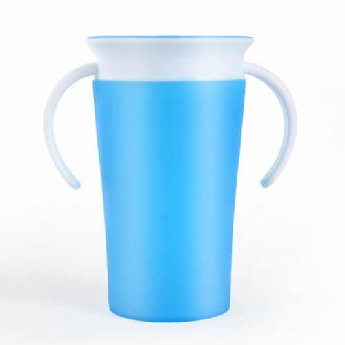 360 grader kan drejes baby læring drikke kop med dobbelt håndtag flip låg lækagesikker magiske spædbørn kopper har cup cover: Blå