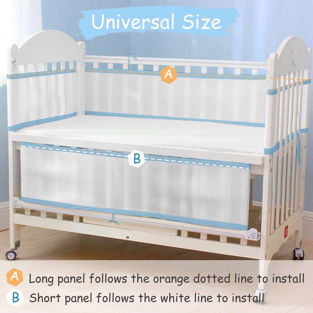 2PCS Lightweight Elastic Home Bedroom Baby Care Thread Gluing Anti-collision Breathable Mesh Polyester Detachable Crib Bumper