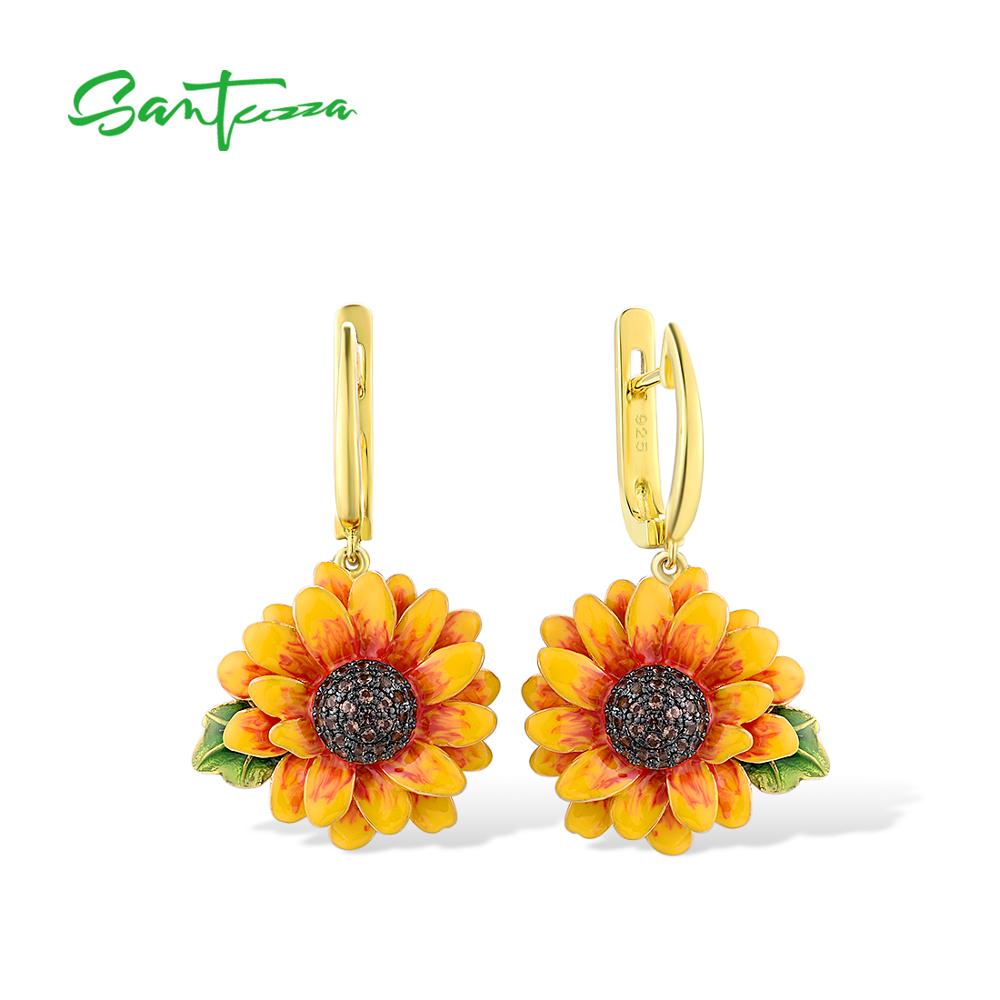 Santuzza Zilveren Oorbellen Voor Vrouwen Pure 925 Sterling Zilver Delicate Zonnebloem Trendy Oorbellen Fijne Sieraden Handgemaakte Emaille