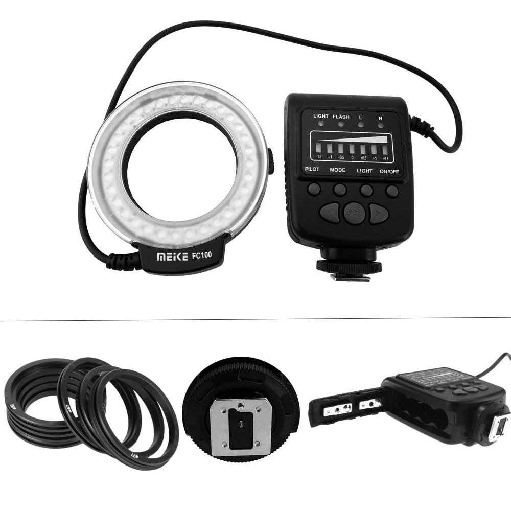 Meike FC-100 Macro LED Ring Flash Light for Nikon Canon Pentax Olympus Panasonic DSLR Camera With Adapter Ring