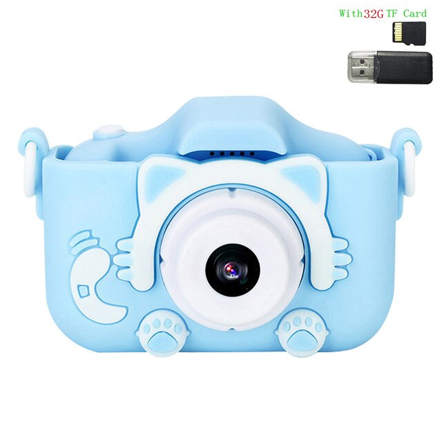 Mini Camera Kids Digital Camera Cartoon Toy HD Camera for Kids Educational Children's Camera Toys for Boy Girl Best: Blue Cat 32G Card