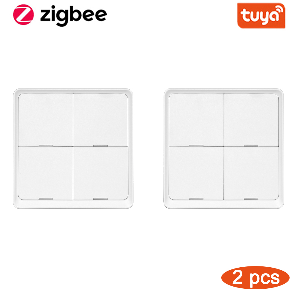 Tuya Smart ZigBee 4 Gang Wireless Scene Switch Push Button Controller Battery Powered Automation Scenario For Tuya Devices: 4 Gang Switch 2 pcs