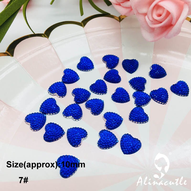 100pc 10mm flat diamond heart crystals Stone Stickers gem DIY handmade Art Crafts Scrapbooking crystals: No 7 blue