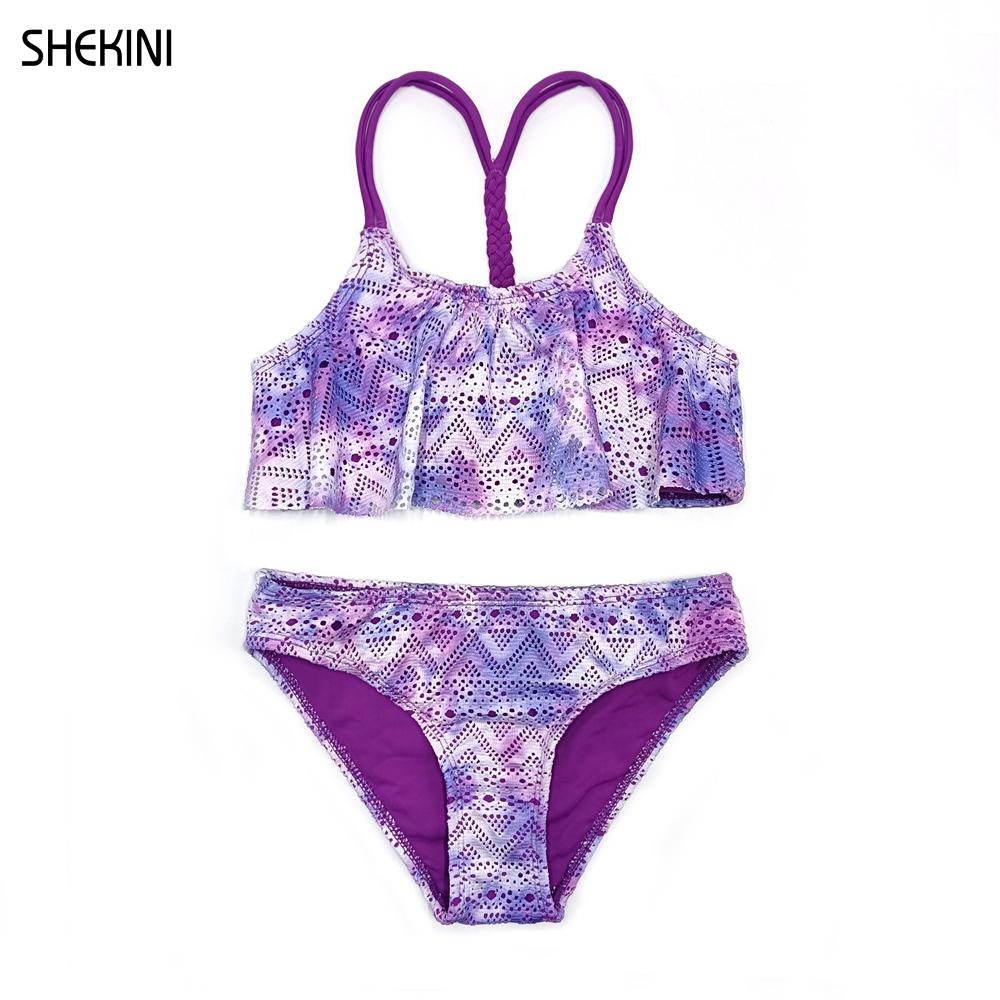SHEKINI – maillot de bain tressé en dentelle pour filles, ensemble deux pièces, à volants, ajouré, pour adolescentes, vêtements de plage, Adorable
