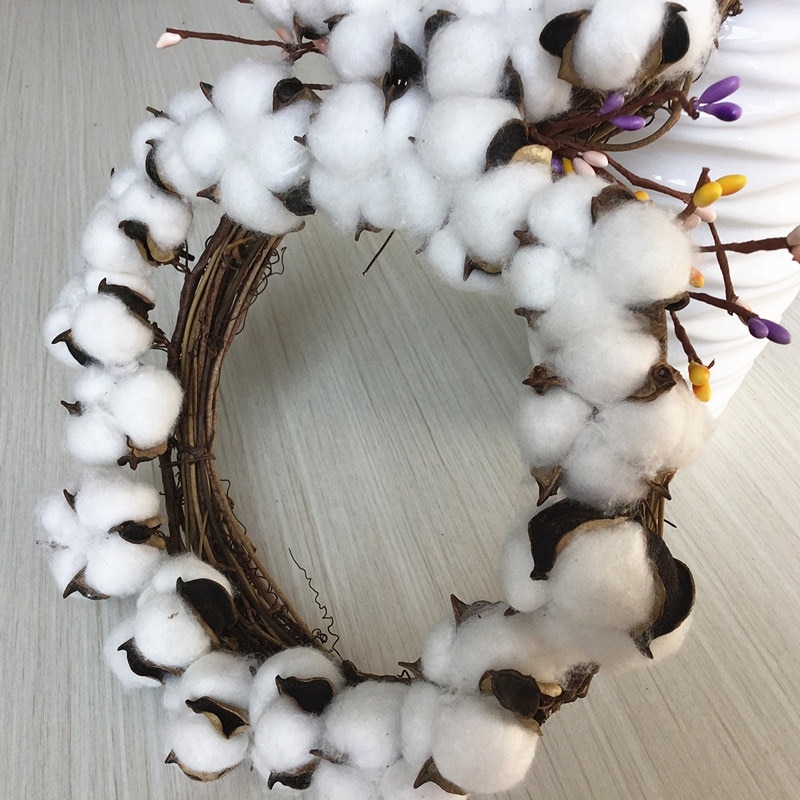 Natural Cotton Boll Twigs bunny Wreath hanging wall decoration farmhouse Easter christmas Decoration