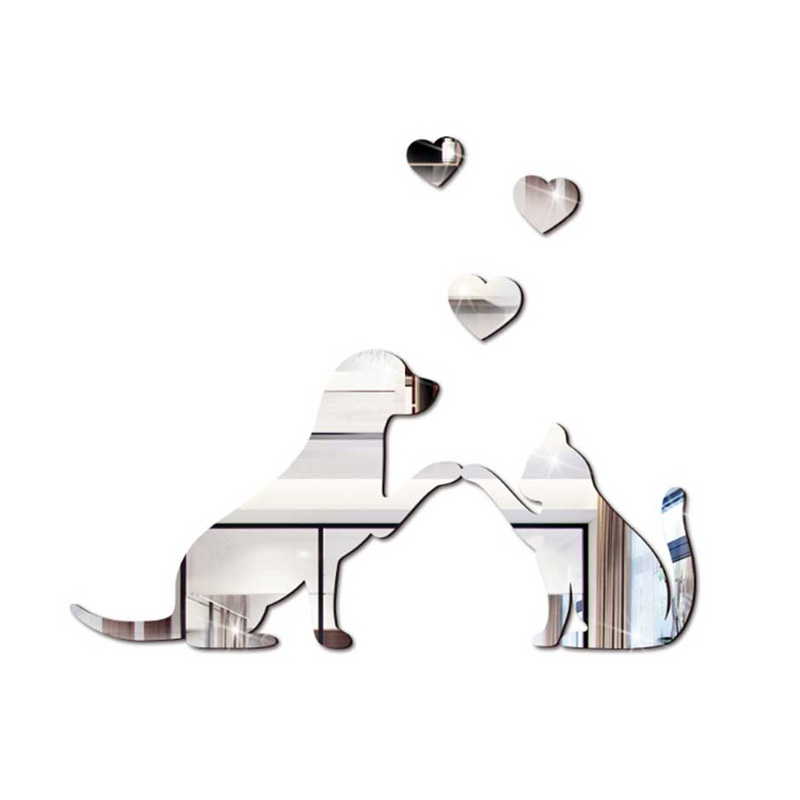 Black and White Cat Dog Wall Stickers Mirror 3D Acrylic DIY Self-adhesive Waterproof Home Decor Cattery Doghouse Decoration: Cat and dog silver