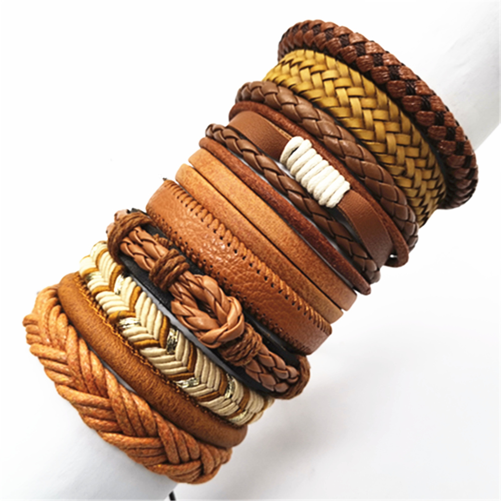 10 unids/set negro envoltura tejida nueva pulseras hechas a mano para hombres pulseras de cuero para hombres y mujeres brazalete para hombres de joyería al por mayor