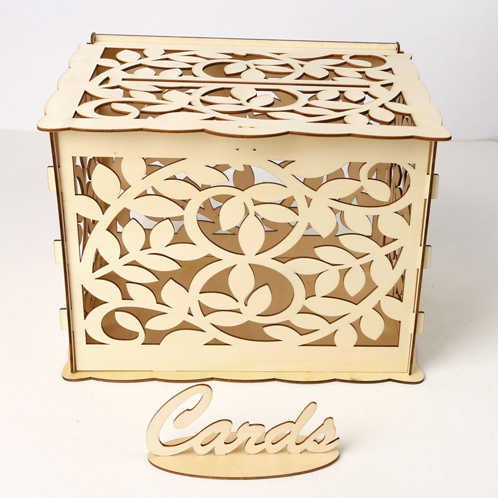 Wedding Card Boxes Wooden Box Wedding Supplies DIY Couple Deer Bird Flower Pattern Grid Business Card Wooden Box: JM01370 big