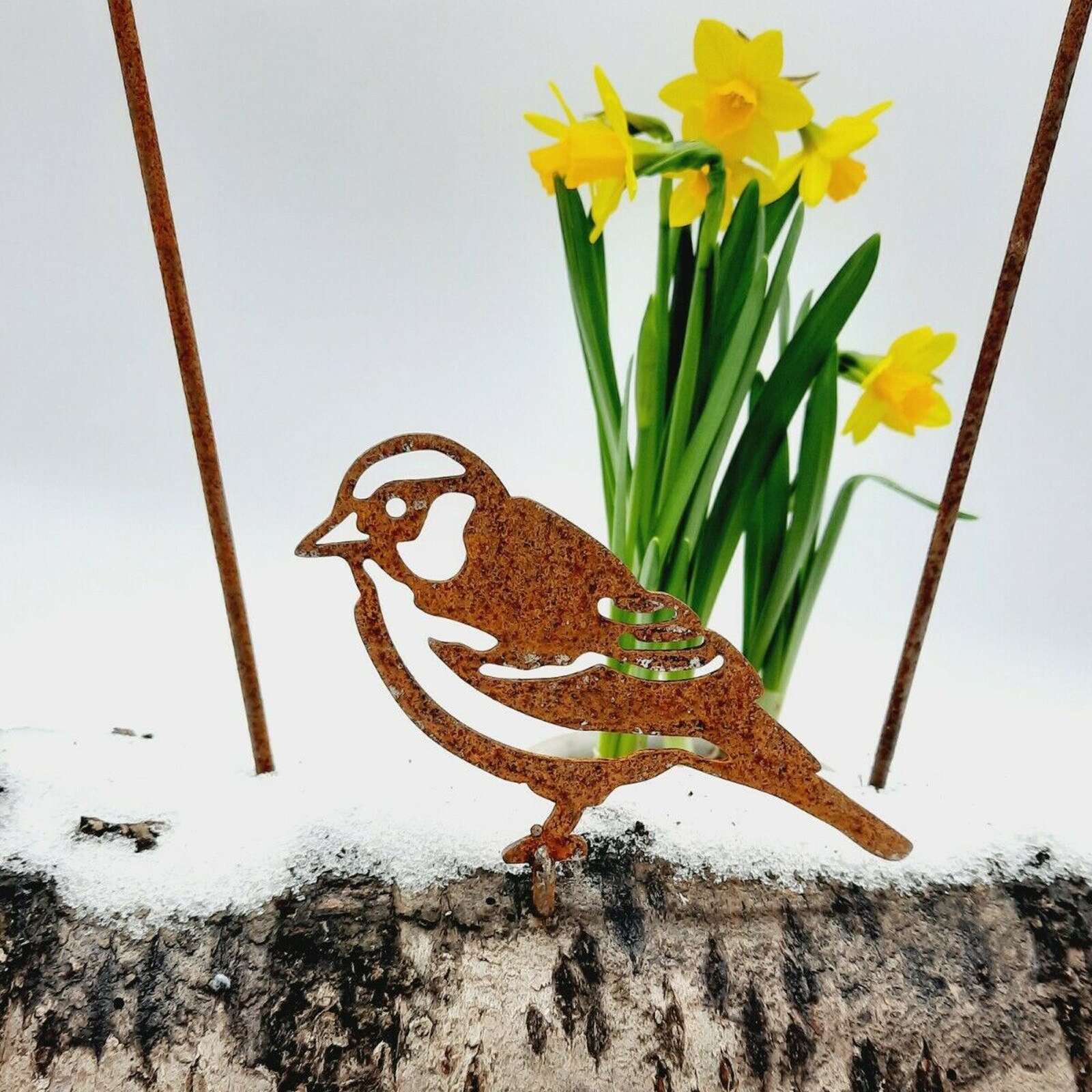 Miniterrario en miniatura de pájaro oxidado para jardín, adornos metálicos artesanales, decoración de jardín, gorriones, Robin
