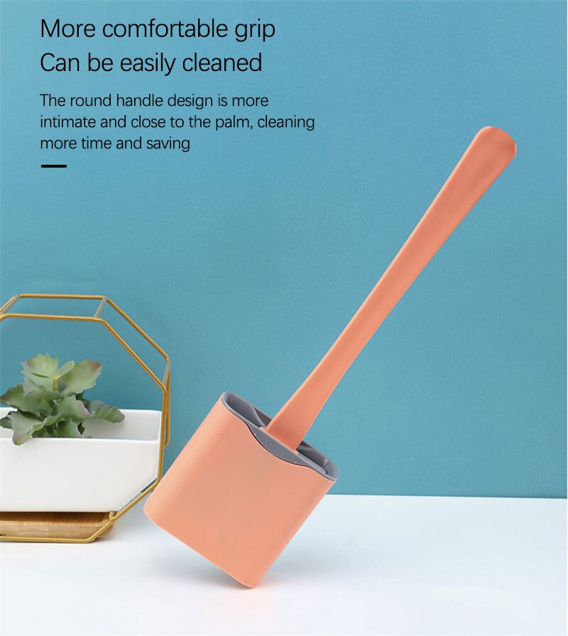 Floor Brush Silicone Toilet Brush With Toilet Brush Holder Wall-Mounted Cleaning Toilet Brush Flat Head Flexible Soft Brush Set
