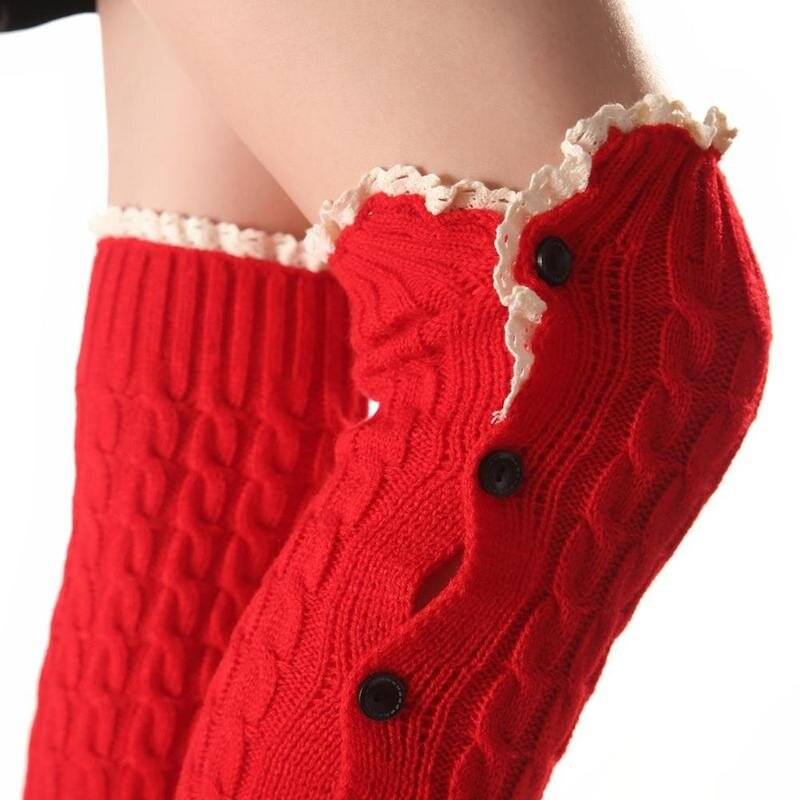 Mallas cálidas con botón de encaje para mujer, calentador de pies, cubiertas de botas, medias cálidas de punto para otoño e invierno, N2X6