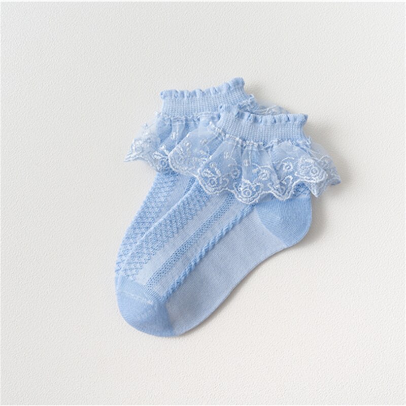 Summer Kids Socks Baby Girl Ruffle Sock Cute Baby Frilly Toddle White Pink Lace Kid Socks For Girls: Blue / 10 Years
