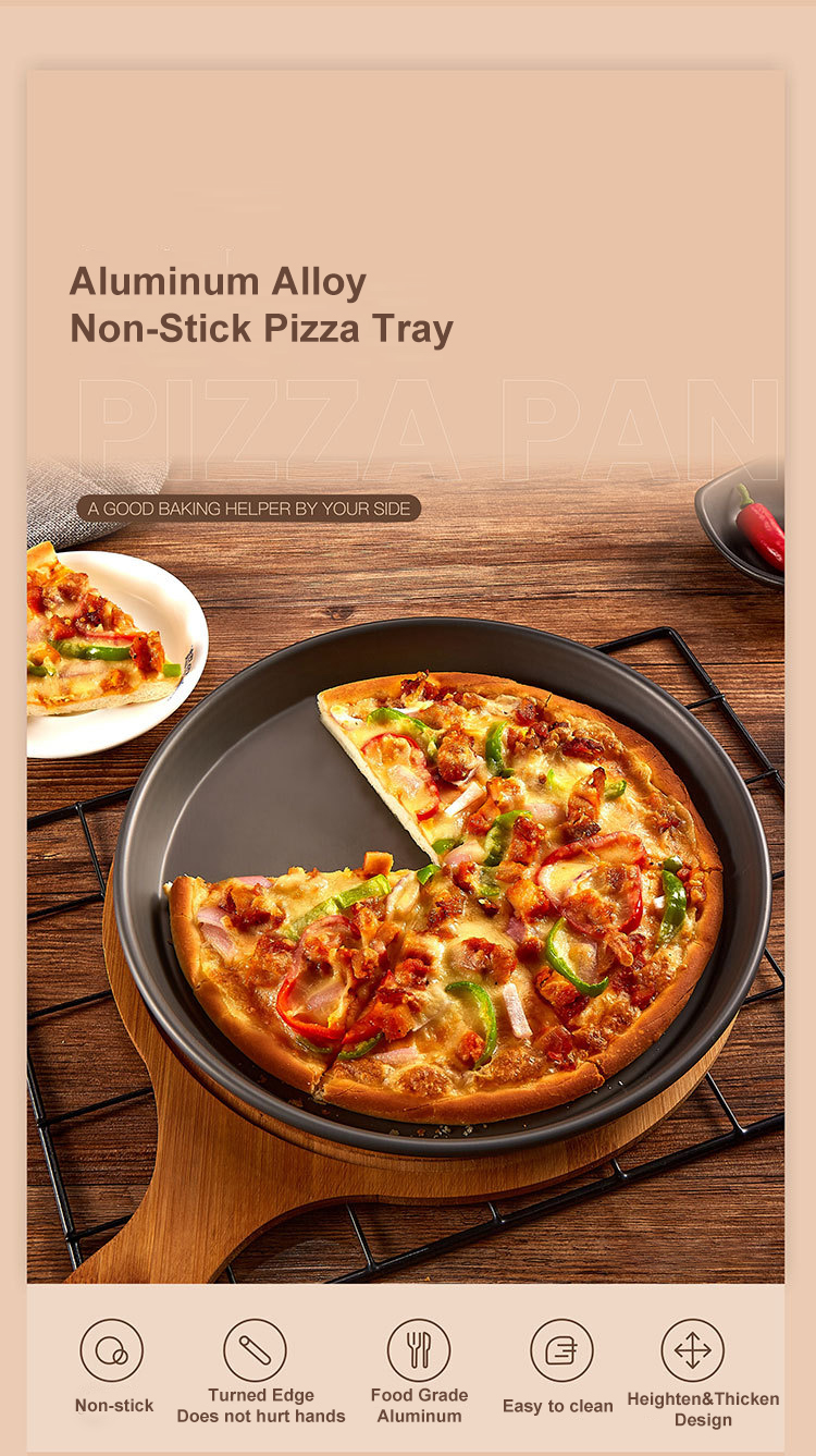 PizzAtHome-sartén para Pizza de 12 pulgadas, plato antiadherente de aleación de aluminio, bandeja para platos profundos, bandeja redonda dura anodizada para Pizza, accesorios para hornear