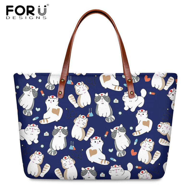 FORUDESIGNS Zipper torebki i portfele Cartoon pielęgniarka lekarz drukuj moda torby z bawełny dla kobiet podróż codzienna torba na ramię PU torebki: HQQ656AL