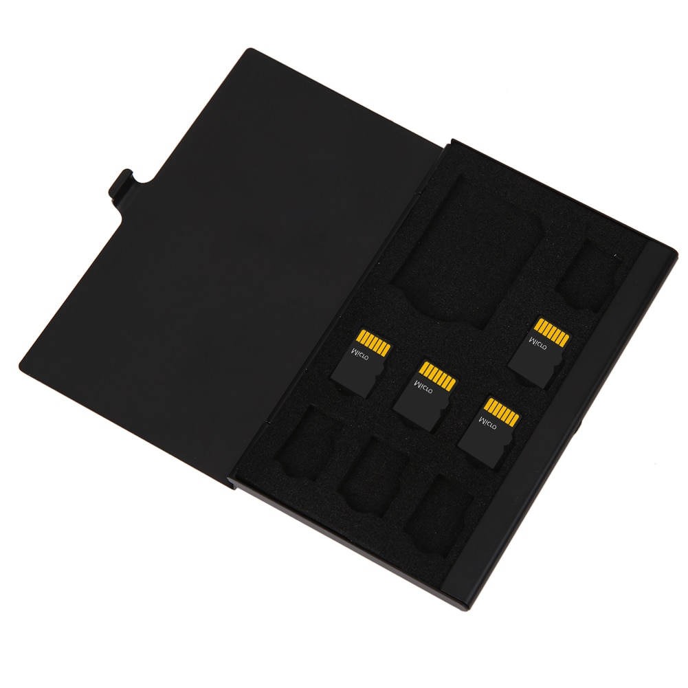 Caja de almacenamiento monocapa de aluminio 1SD con 8TF Micro tarjetas SIM Pin tarjeta de memoria portátil cajas pequeñas de almacenamiento de negro