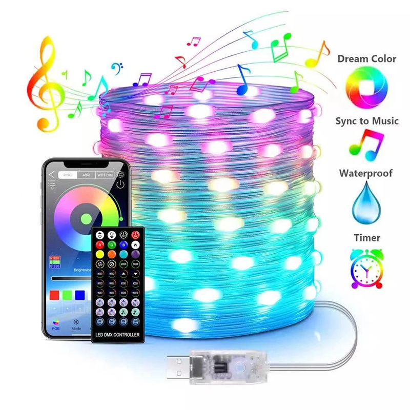 40M LED extérieur noël lumière décorative RGB IC Bluetooth APP contrôle 5V USB LED conte de fées chaîne lumineuse pour fête de mariage: 350W