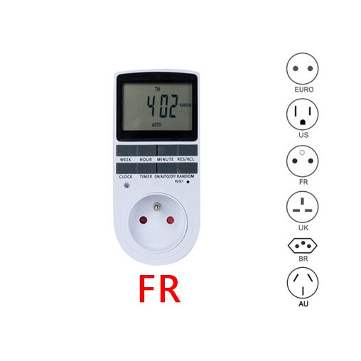 Electronic digital timer switch UK US AU EU FR kitchen timer 24 Hour cyclic programmable timing socket: FR