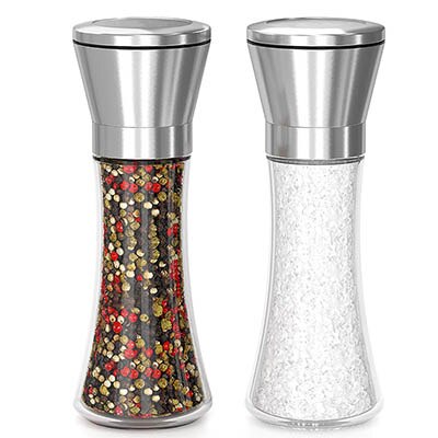 Salt peber kværn urtemøller peber muller justerbar grovhed rustfrit stål glas krydderier shaker køkken shredder hakker: Lang  x2