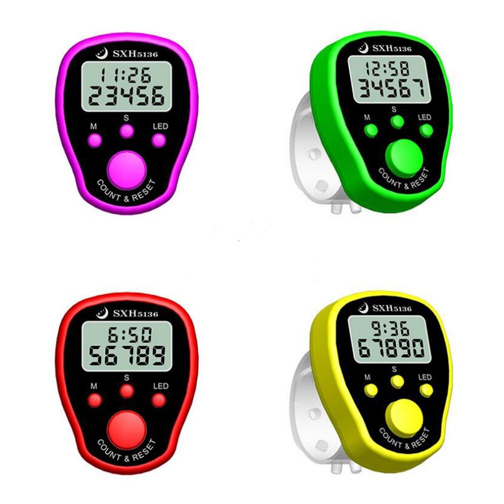 Finger Counter Clock LCD Electronic Digital Tally Counters with Time Digital Handheld Sports Stopwatch Time Clock Alarm