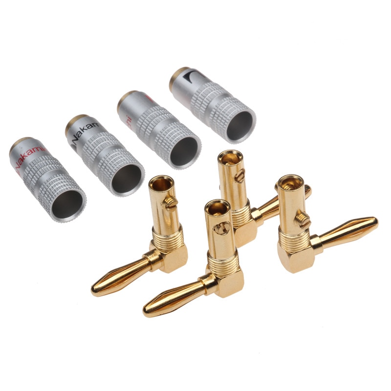 8PCS Koper & Aluminium Nakamichi Haakse 90 Graden 4mm Vergulde Banana Plug Voor Video Speaker adapter Audio Connector