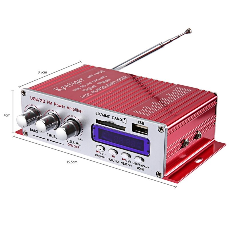 Kentiger hy- -400 hi-- fi autoradio mit verstärker,  mp3 lautsprechern, fm-radio, lcd-display, powerplayer für auto und motorrad, fernbedienung