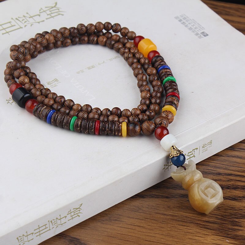 Collier unisexe fait à la main, bouddhiste du népal, pendentif de perles en bois de Mala, collier ethnique corne de poisson, Long bijoux pour hommes et femmes