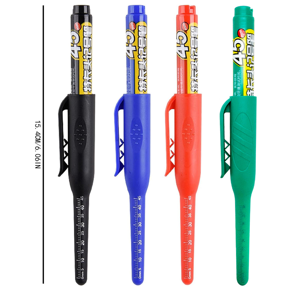 2-8Pcs 45mm Waterproof Long Head Nib Deep Hole Markers Pen Tile Carpenter Pen Multi-purpose for Woodworking Black/Blue/Red Ink: Red