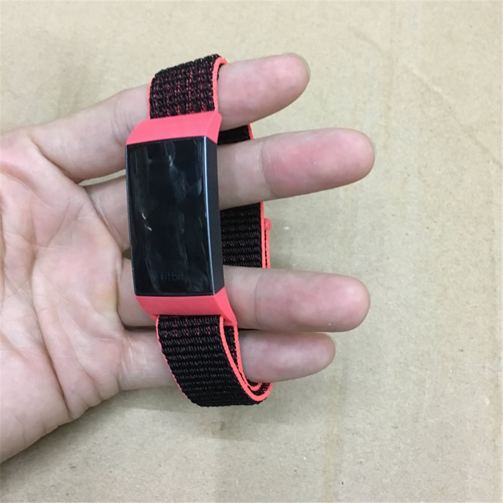 Erstatningsstrop armbånd til fitbit charge 3 strækbart nylonfiberbånd magic tape loop fitness tracker