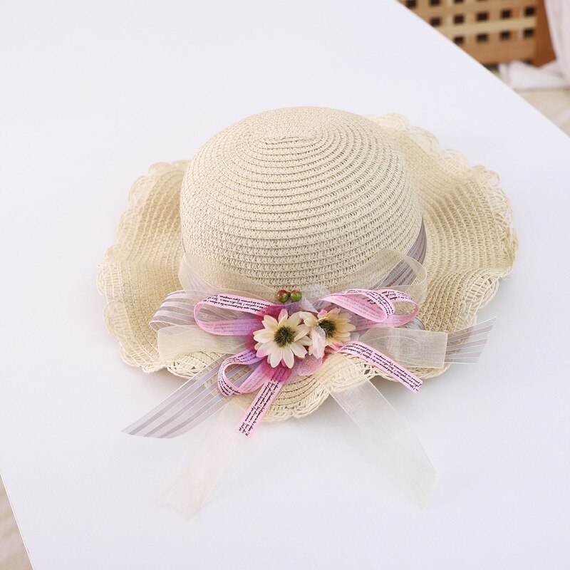 Hotsale Zomer Twee Stuk Een Set Kind Leuke Daisy Bloemen Schoudertas En Strooien Hoed Baby Meisje Zonnehoed Panama cap Gorros: Only hat  beige